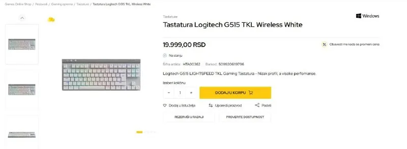 Logitech G515 TKL Wireless Keyboard White 1