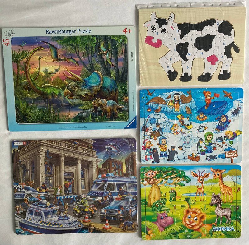 Пазлы деревянные и картонные большие элементы 2