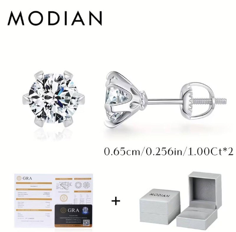 Серьги-гвоздики S925 муассанит с сертификатом GRA