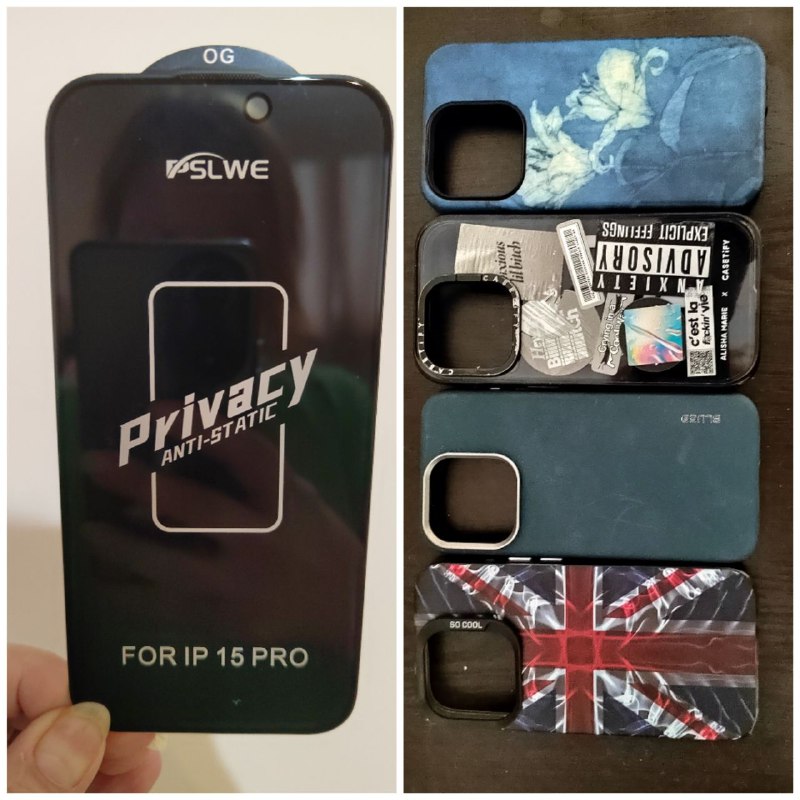 Чехлы и антишпион стекло на iPhone 15, 15 Pro