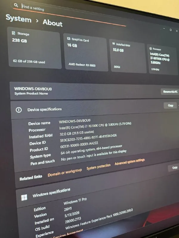 Gaming computer i7-10700K, 32 GB, Sapphire RX 6800, Dell 27 monitor 1