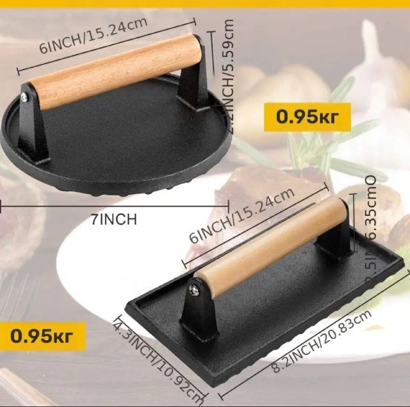 Чугунный пресс для приготовления мяса круглый и прямоугольный 3
