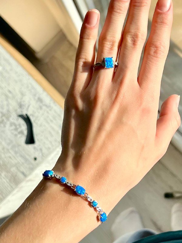 Комплект кольцо и браслет серебро 925 и опал