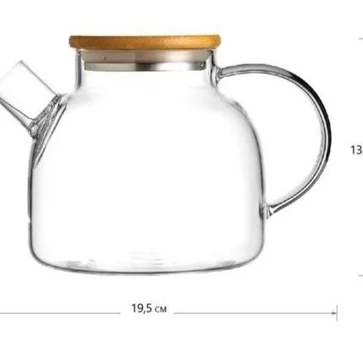 Стеклянный заварочный чайник с бамбуковой крышкой