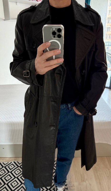 Винтажный кожаный плащ, Очки Dsquared2