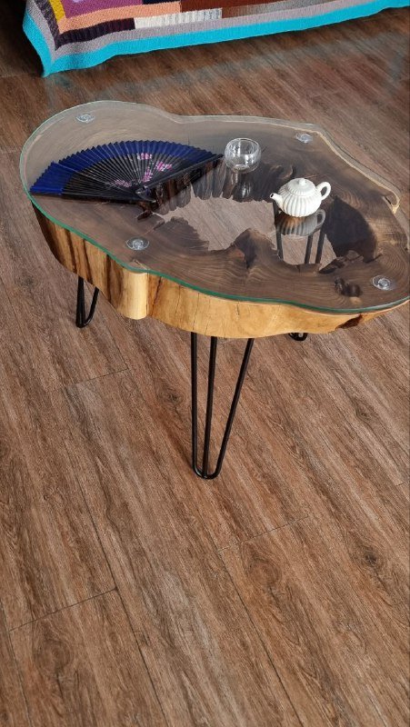 Стол из акации со стеклом 80x60 см 4