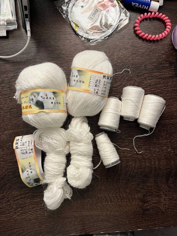 Нитки норковый пух, пряжа меринос, наполнитель, проволока для рукоделия