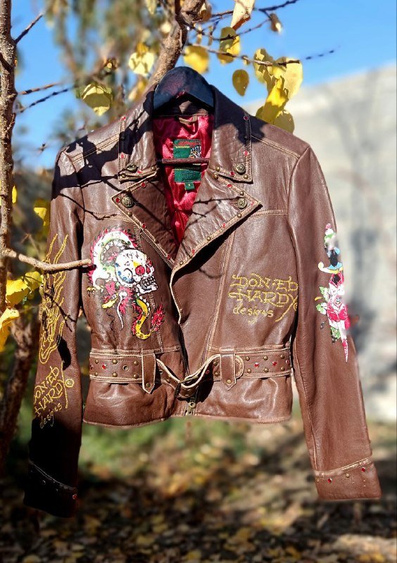 Кожаная женская винтажная куртка Don Ed Hardy