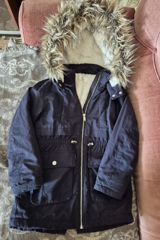 Парка H&M на девочку 6-8 лет темно-синяя утепленная