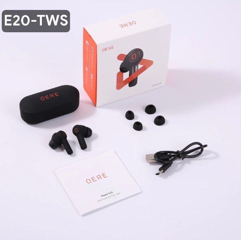 Наушники QERE E28 BLACK, E20 TWS BLACK/WHITE, E38 WIRELESS BLACK/WHITE, колонка HF-22 2