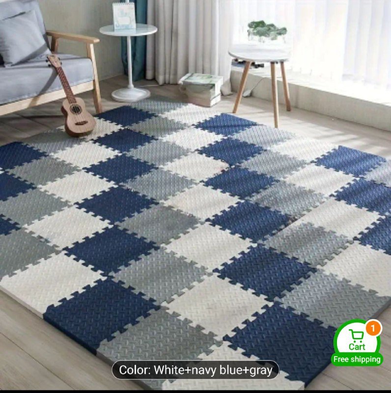 Сборный коврик eva белый синий серый 15 квд 60x60