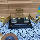 Чернильный набор, подсвечники, латунь, черный мрамор 2