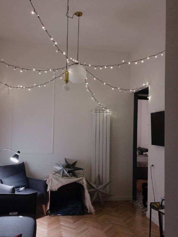 Звёзды для декора, мешочек с лентами, гирлянды новогодние 8