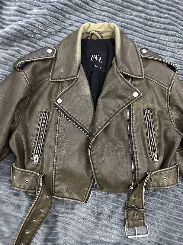 Кожаная куртка Zara с эффектом потертой кожи, размер М 3