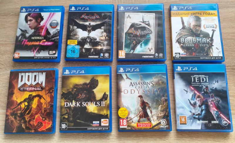 Диски на PS4 Dark Souls 3, Star Wars, Ведьмак 3, Batman, Assassin's Creed Odyssey, Doom Eternal, Infamous первый свет
