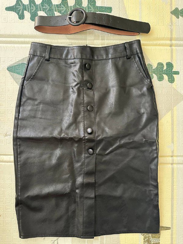 Юбка кожаная с поясом 4