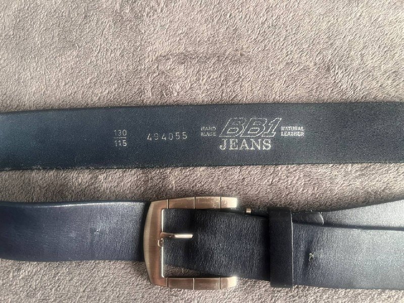 Мужской кожаный ремень синий с пряжкой