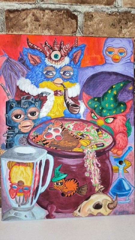 Картина современного художника с ферби, хэллоуинской тематикой