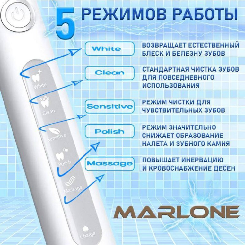 Электрическая зубная щетка с 8 насадками MarLone 5