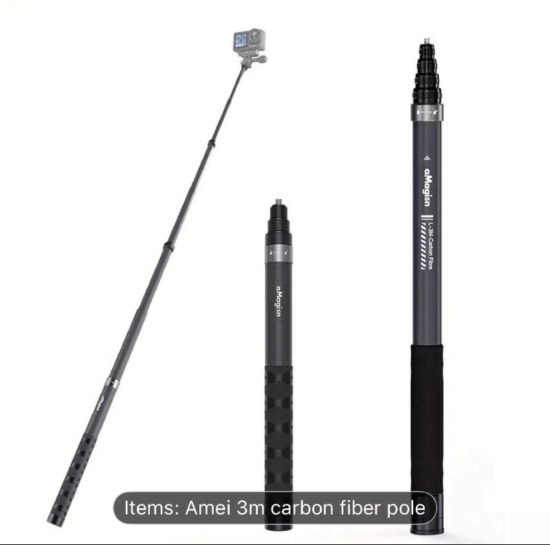 Carbon Fiber Invisible Selfie Stick for Gopro DJI Insta360 Akaso Campark