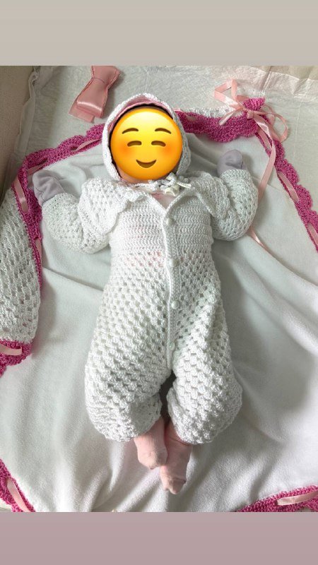 Вязаный комплект комбинезон, шапочка, одеяло для новорожденной 2