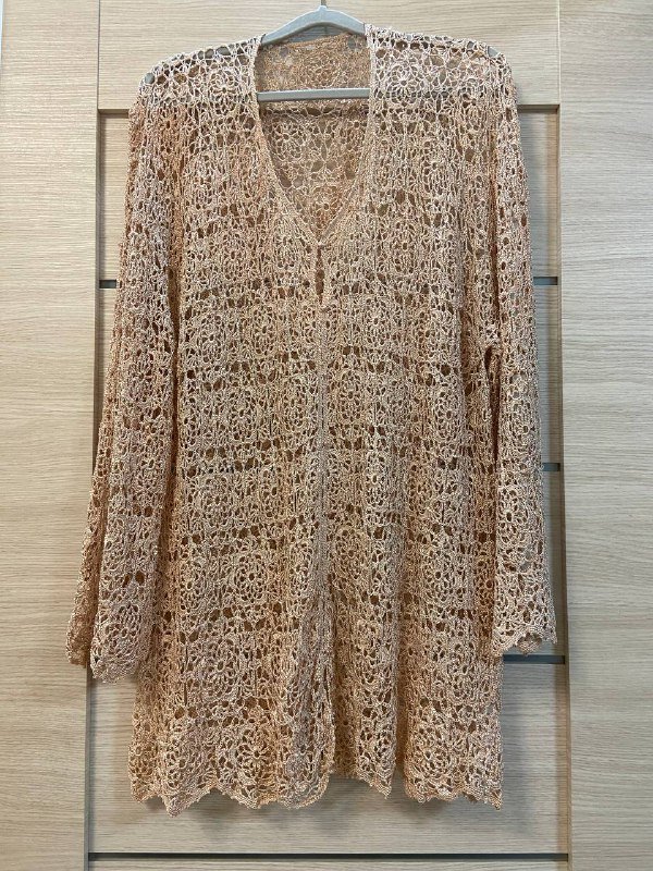 Блузка шелк Zara, удлиненная зеленая, вязаная крючком, костюм Darkwin 5