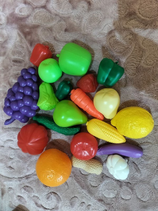 Игрушечный холодильник, овощи на липучке, овощи пластмассовые, набор посуды 5