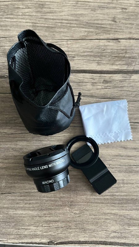 Макролинза, широкоугольный объектив, тряпочка, чехол