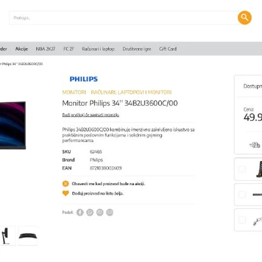 Монитор Philips 34 дюйма изогнутый