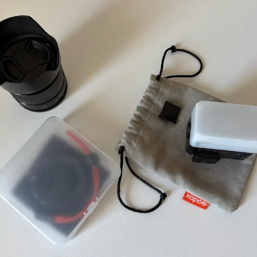 Sony E 35mm Lens, Godox Flash, K&F Variable ND Filter
