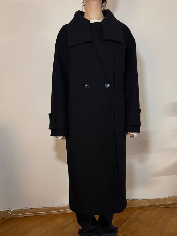 Пальто двубортное с воротом Sela черное размер S-M 3