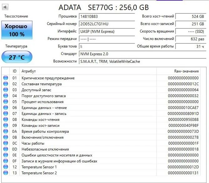 Внешний накопитель ADATA 256 ГБ 1