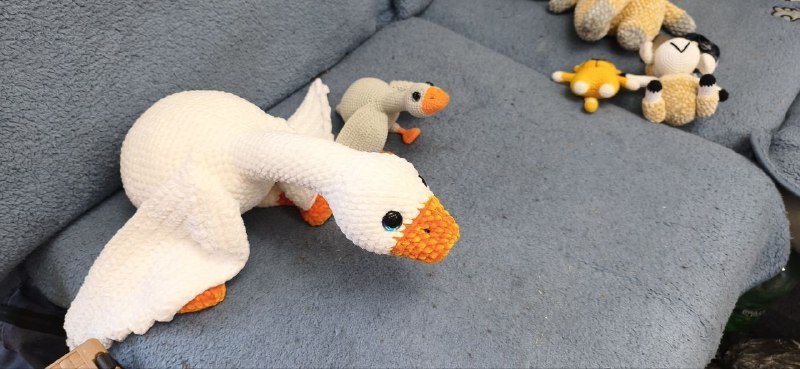 Вязаные игрушки зайчик, гусь, медведь, кот, овца 3