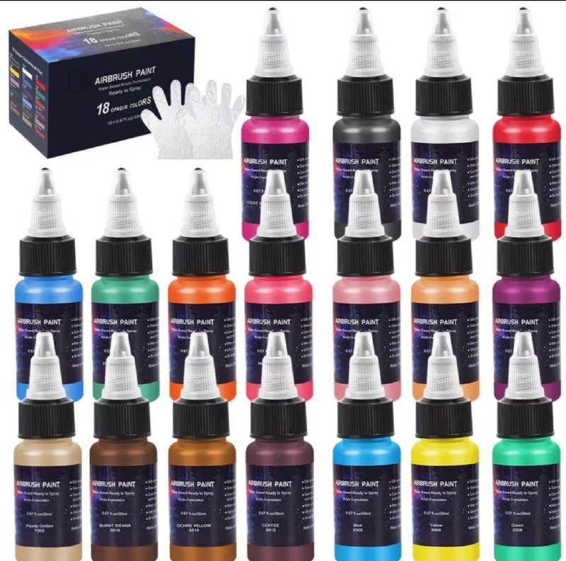 Акриловая краска для аэрографа, 18 цветов по 20 мл
