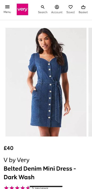 Платье джинсовое V by Very мини с поясом, размер M