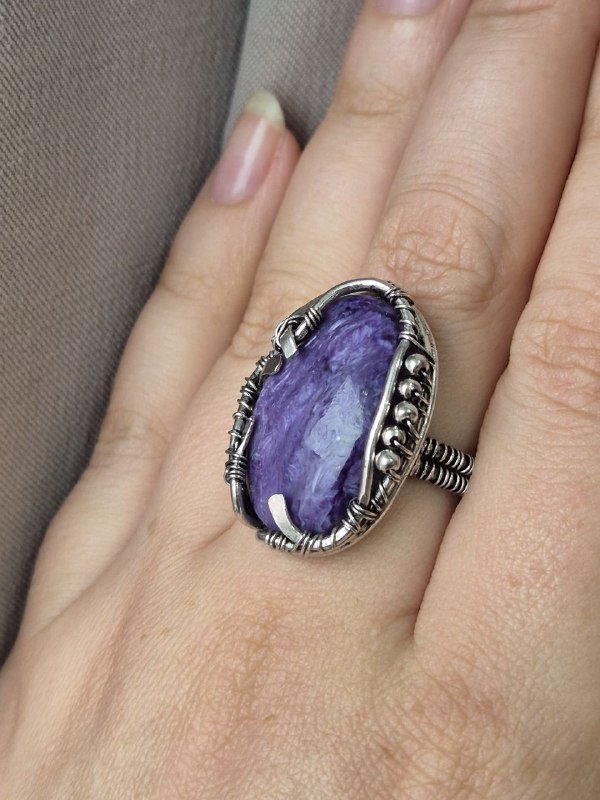 Кольцо с чароитом ручная работа эксклюзив