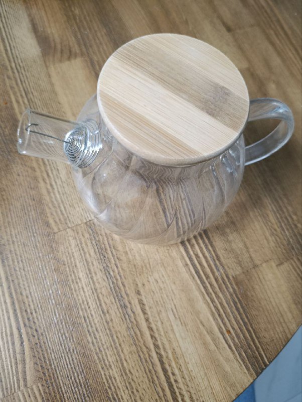 Стеклянный чайник с деревянной крышкой 2