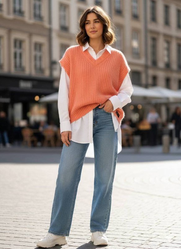 Жилет GG LUXE Коралловый Мохер оверсайз