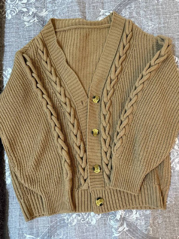 Коричневый вязаный кардиган M-L