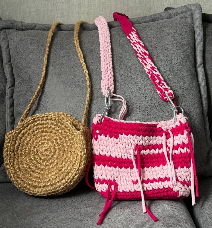Розовая прелестная сумочка, Джутовая круглая сумочка 2