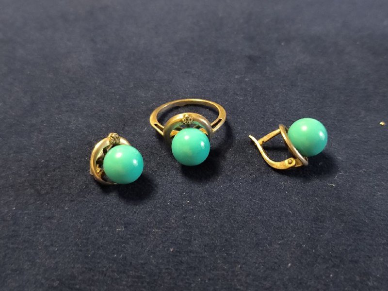 Кольцо серебро с бирюзой и серьги, бижутерия, изделия из авантюрина 2