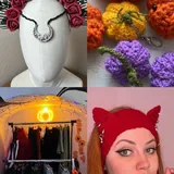 Вязаные тыквы, повязки с ушками, готические короны 5