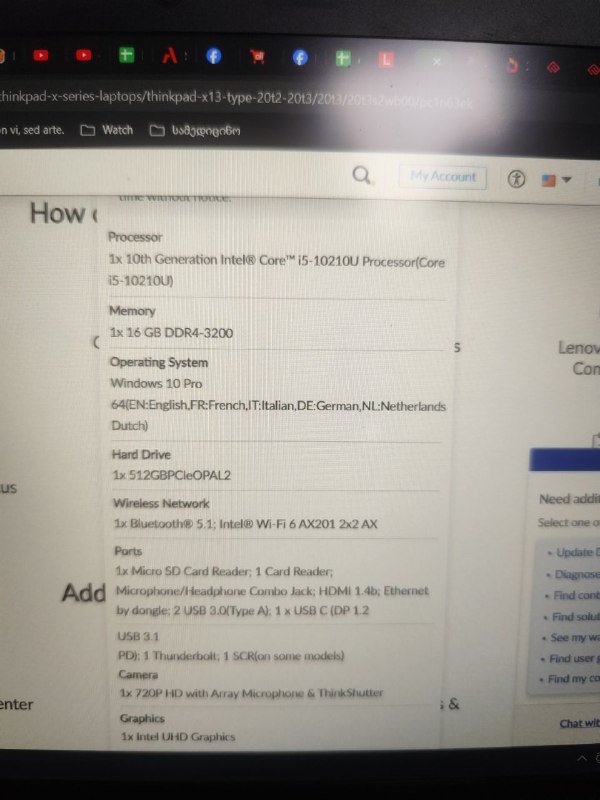 Ноутбук ThinkPad X13 gen 1, Intel i5, 16GB RAM, 512GB SSD