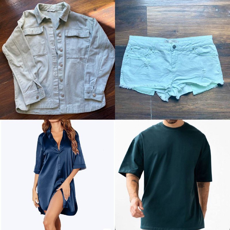 Джинсовая куртка Zarina, шорты мятные, синяя рубашка-халат, мужская футболка