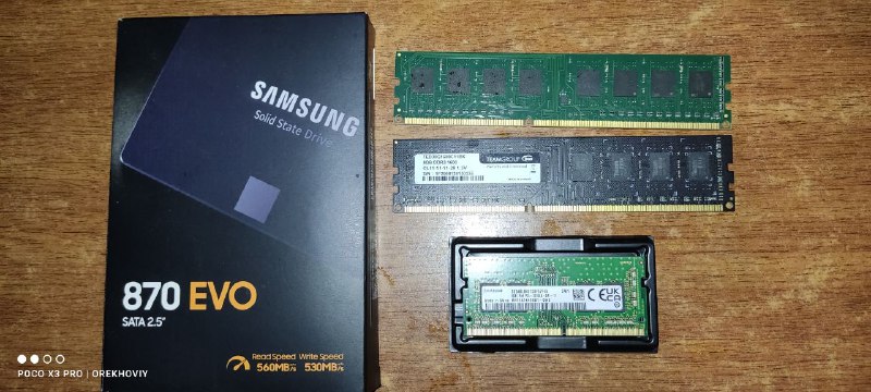 DDR3 1600 8gb, DDR4 3200 8gb, Samsung SSD 870 Evo 500gb