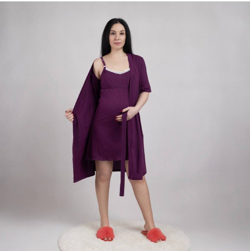 послеродовой набор ночная рубашка и халат для мамы 3