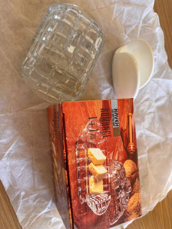 Масленка стеклянная и белая салфетница 3