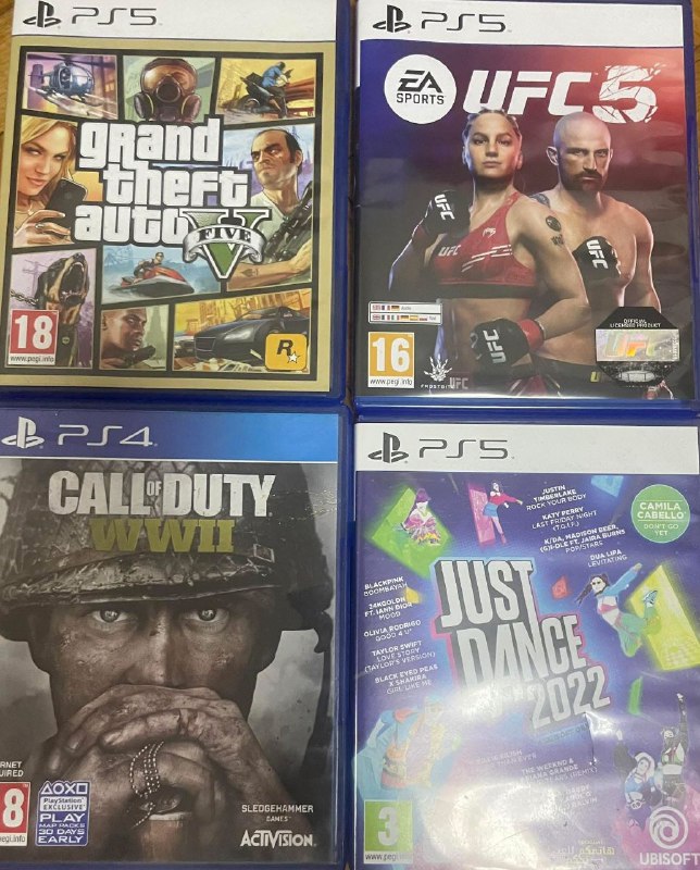 UFC5, GTA 5, Call of Duty WWII, Just Dance 2022