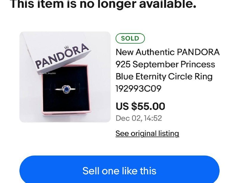 кольцо Pandora с синим камнем размер 54