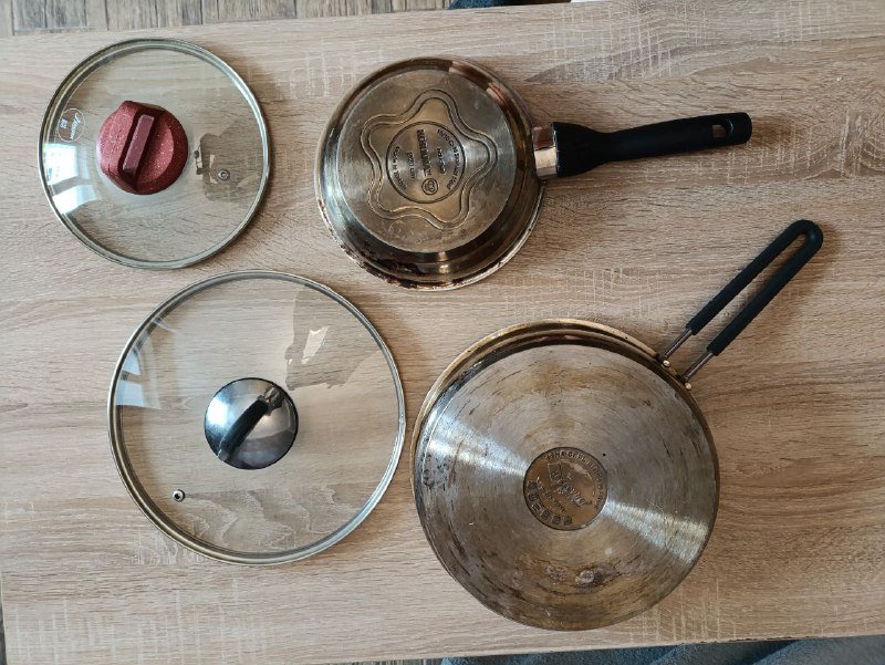 Сковороды из нержавейки 28 см и 20 см, кухонные мелочи 3